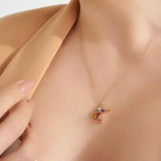 K Harf Brown Pırlanta ve Multicolor Safir Taşlı Rose Altın Kolye