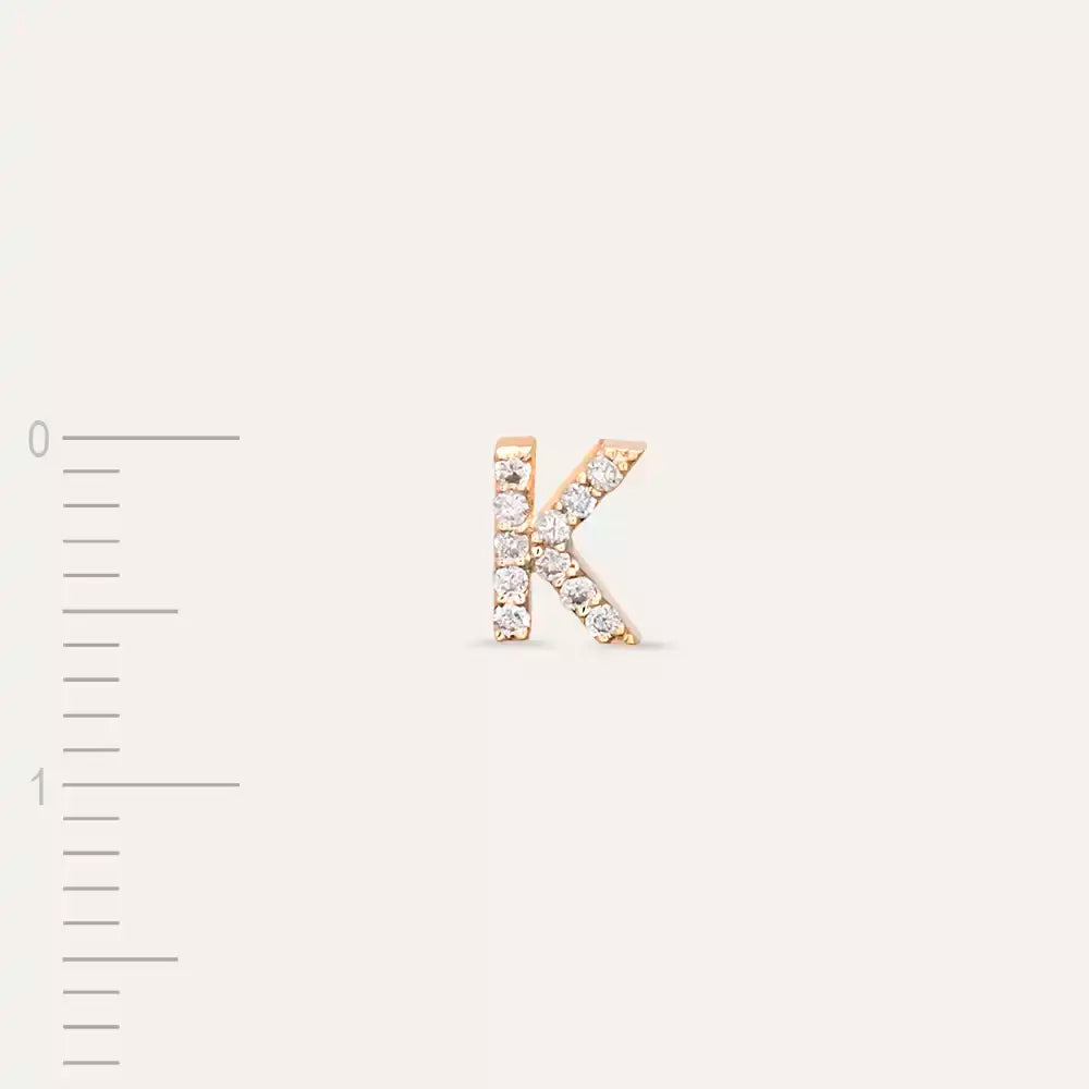 K Harf Pırlanta Taşlı Sarı Altın Tek Küpe