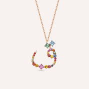 ق Kaf Harf 1.43 CT Pırlanta ve Multicolor Safir Taşlı Rose Altın Kolye