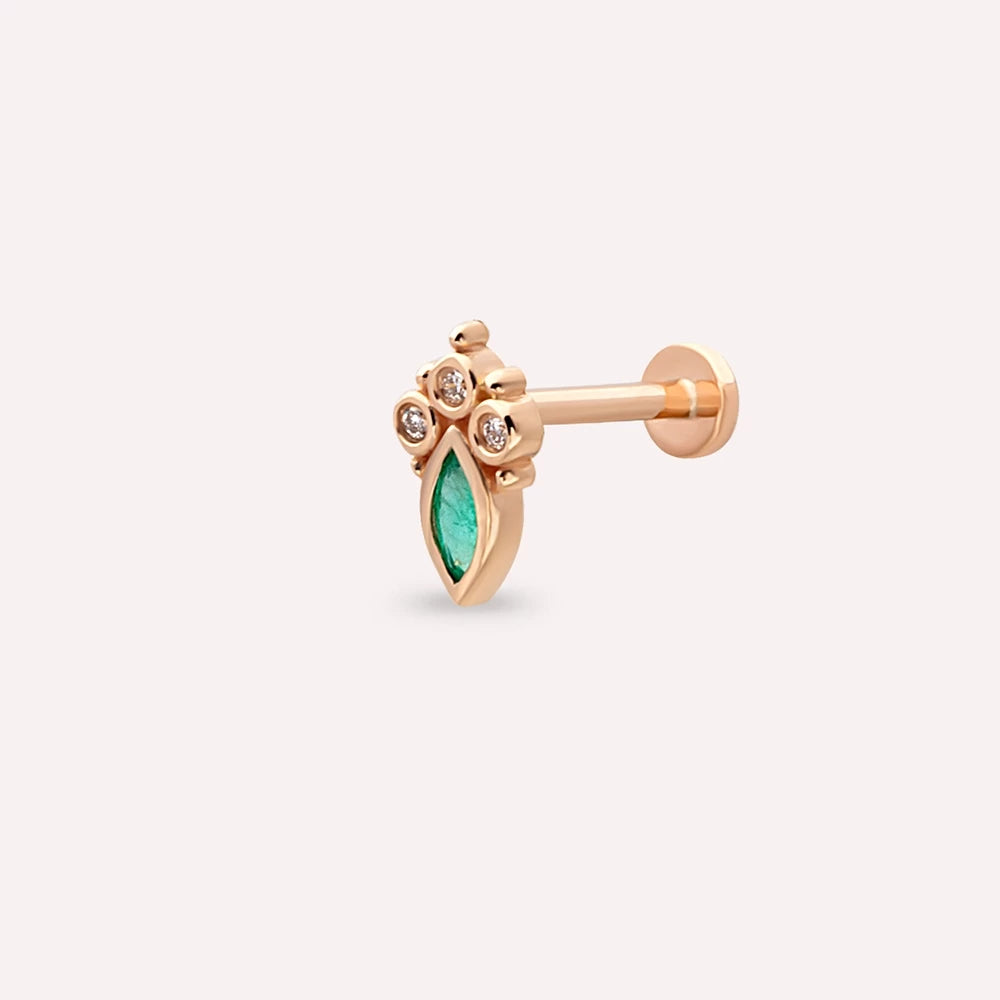 Kai Markiz Kesim Zümrüt ve Pırlanta Taşlı Rose Altın Piercing