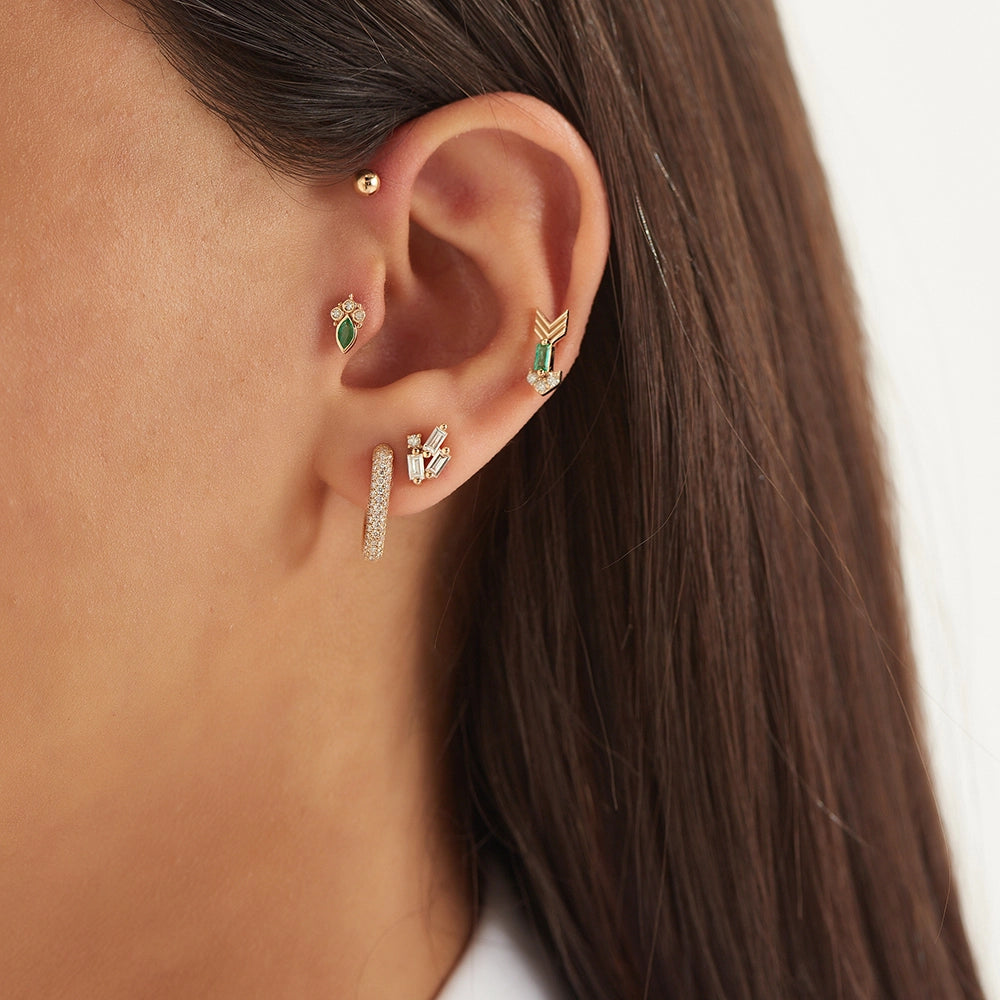 Kai Markiz Kesim Zümrüt ve Pırlanta Taşlı Rose Altın Piercing