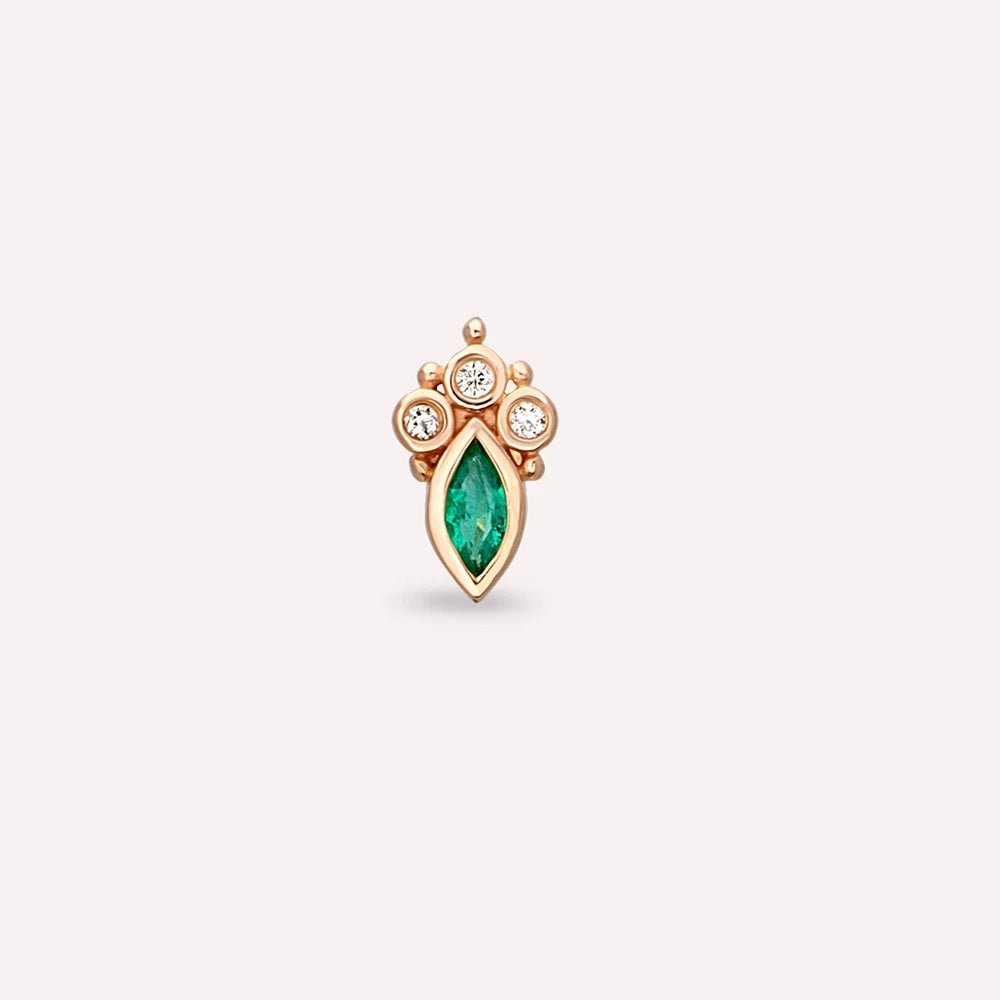 Kai Markiz Kesim Zümrüt ve Pırlanta Taşlı Rose Altın Piercing