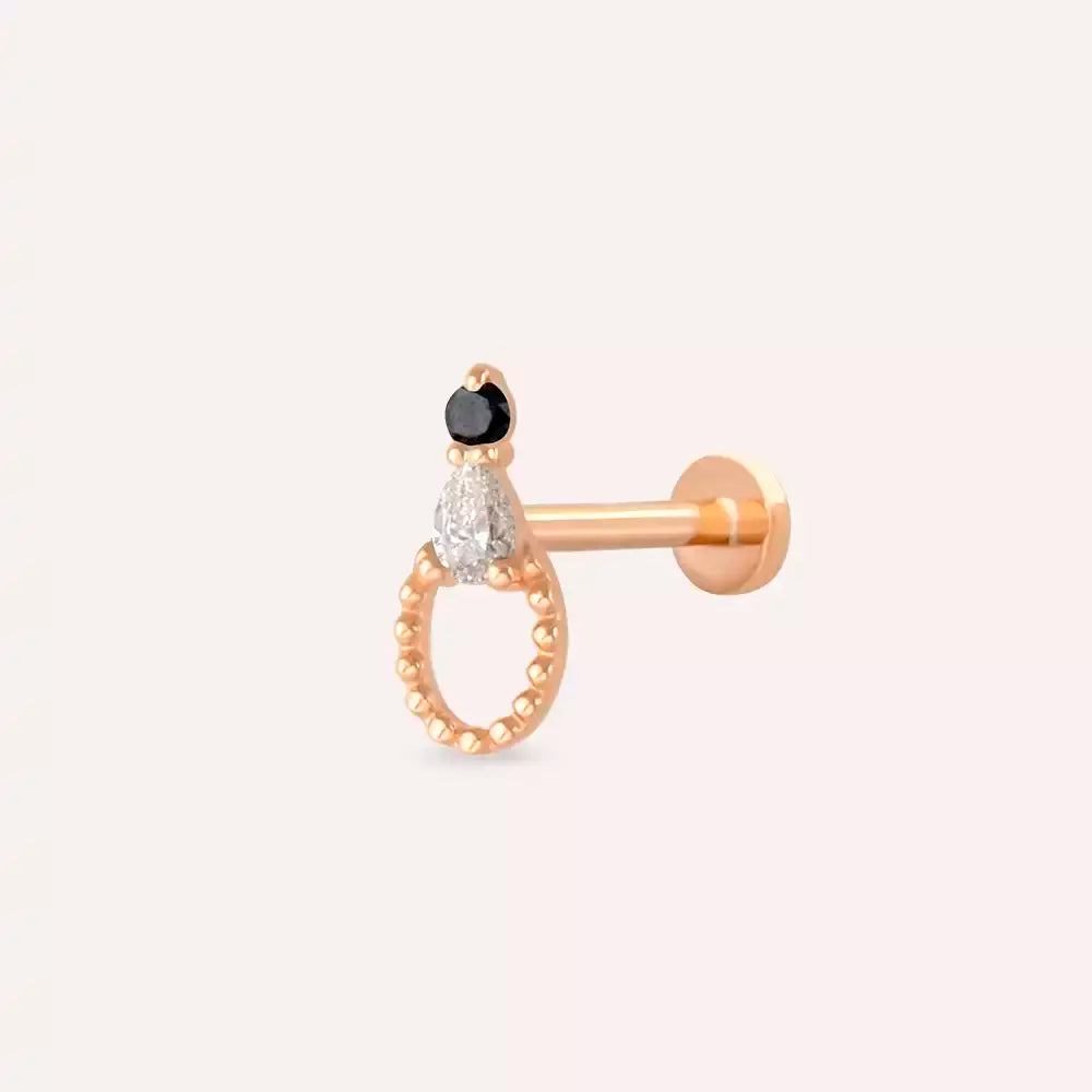 Kalei Siyah Pırlanta Taşlı Rose Altın Piercing