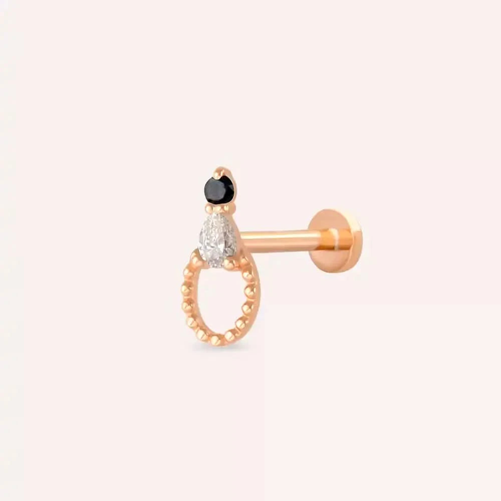 Kalei Siyah Pırlanta Taşlı Rose Altın Piercing