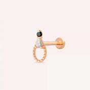 Kalei Siyah Pırlanta Taşlı Rose Altın Piercing