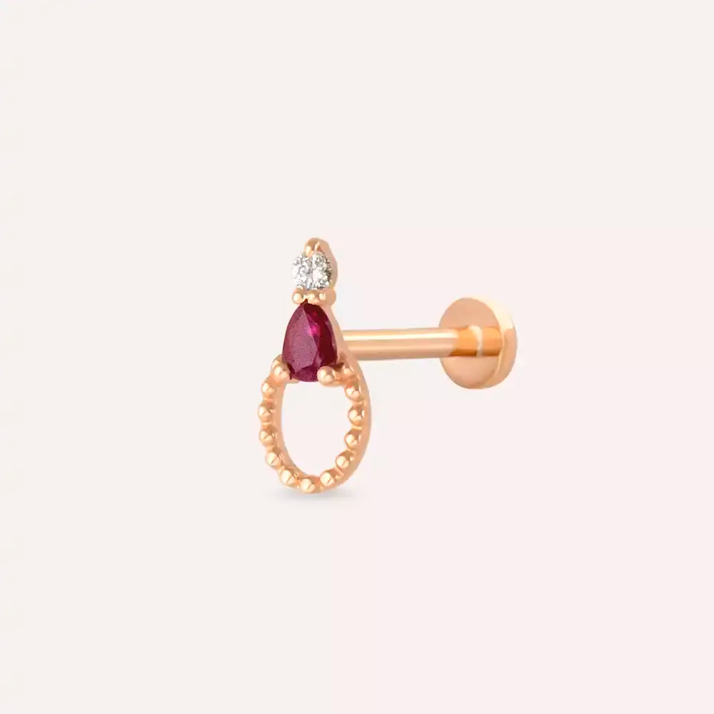 Kalei Yakut ve Pırlanta Taşlı Rose Altın Piercing