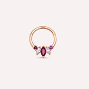 Karla Markiz Kesim Yakut ve Pırlanta Taşlı Rose Altın Halka Piercing