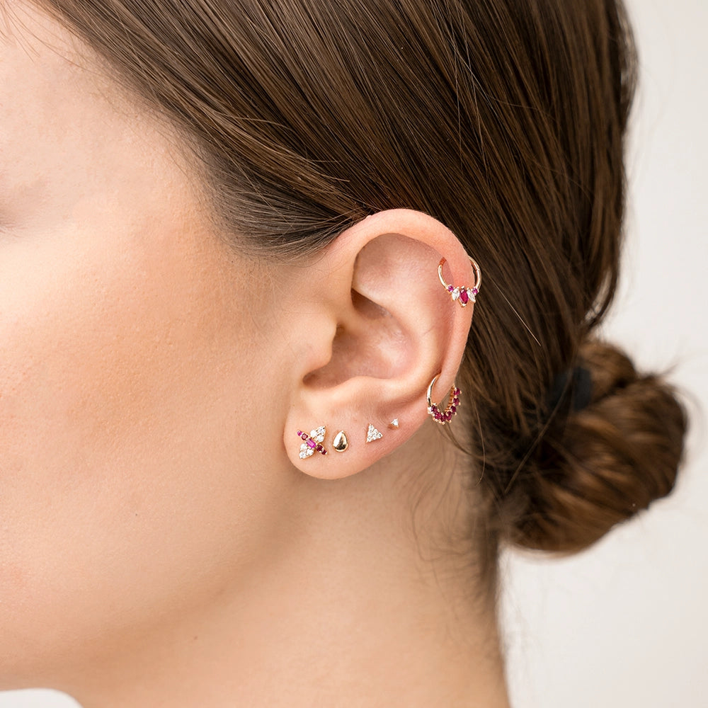 Karla Markiz Kesim Yakut ve Pırlanta Taşlı Rose Altın Halka Piercing