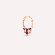 Karla Markiz Kesim Yakut ve Pırlanta Taşlı Rose Altın Halka Piercing