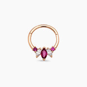 Karla Markiz Kesim Yakut ve Pırlanta Taşlı Rose Altın Halka Piercing