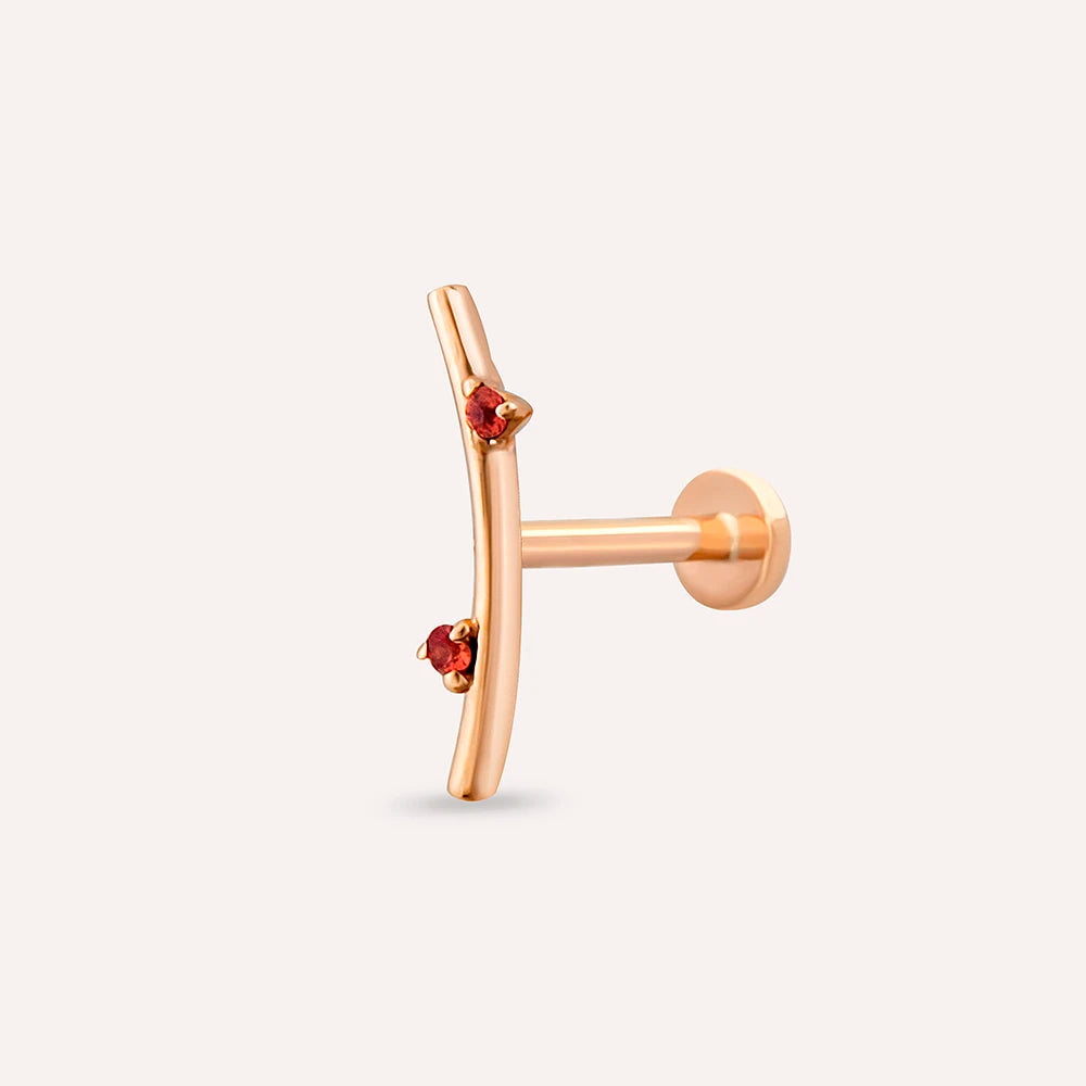 Koza Orange Safir Taşlı Rose Altın Piercing