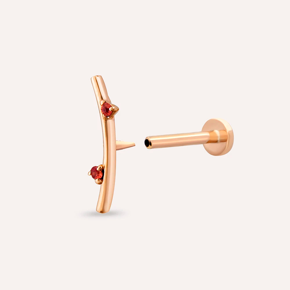 Koza Orange Safir Taşlı Rose Altın Piercing