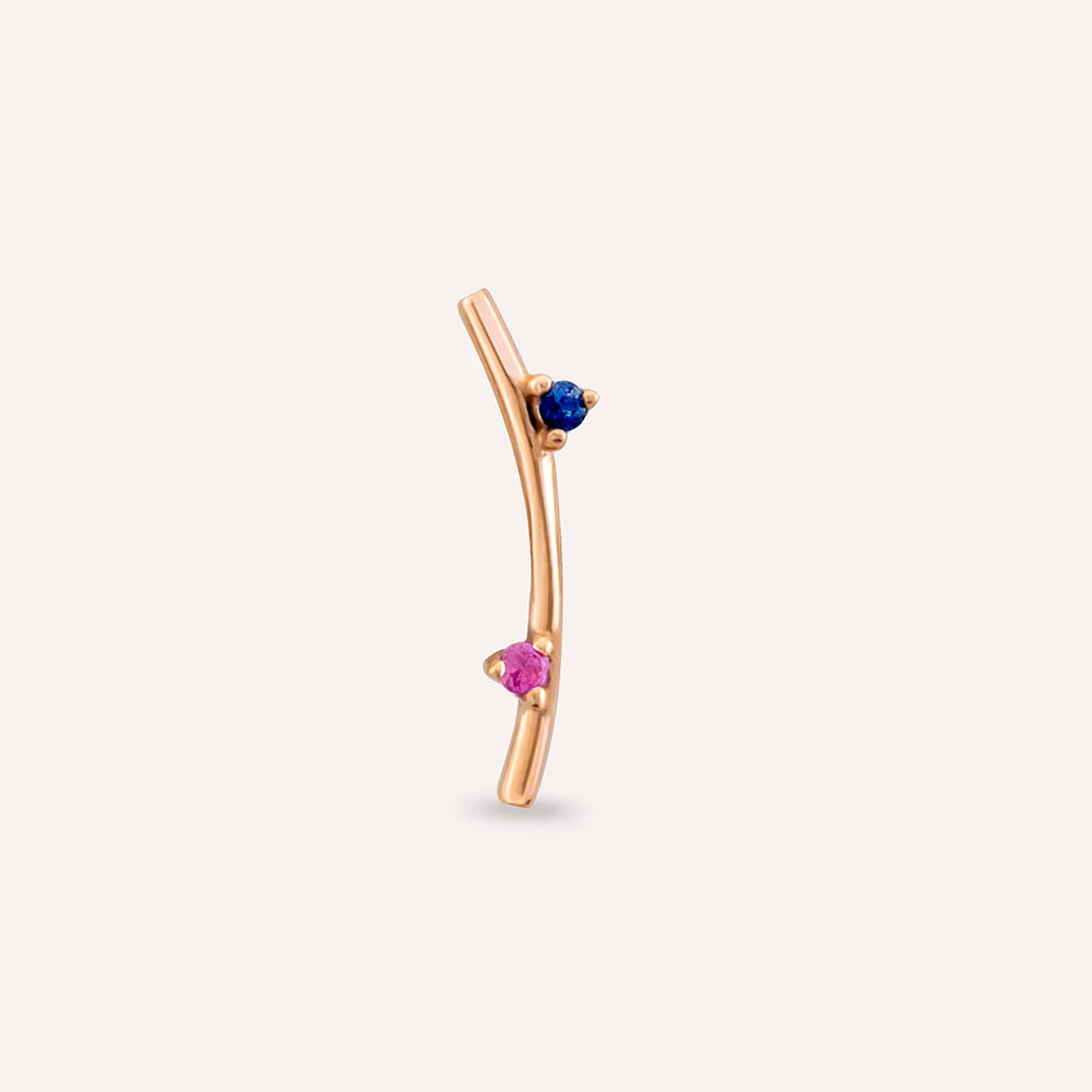 Koza Pink ve Blue Safir Taşlı Rose Altın Piercing