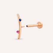 Koza Pink ve Blue Safir Taşlı Rose Altın Piercing