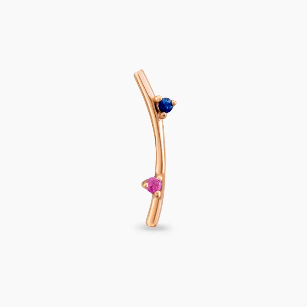 Koza Pink ve Blue Safir Taşlı Rose Altın Piercing