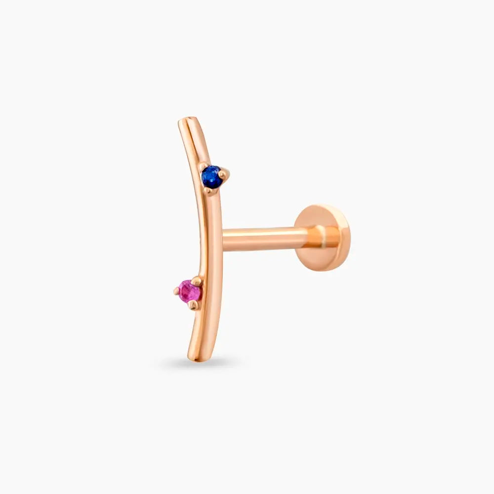 Koza Pink ve Blue Safir Taşlı Rose Altın Piercing