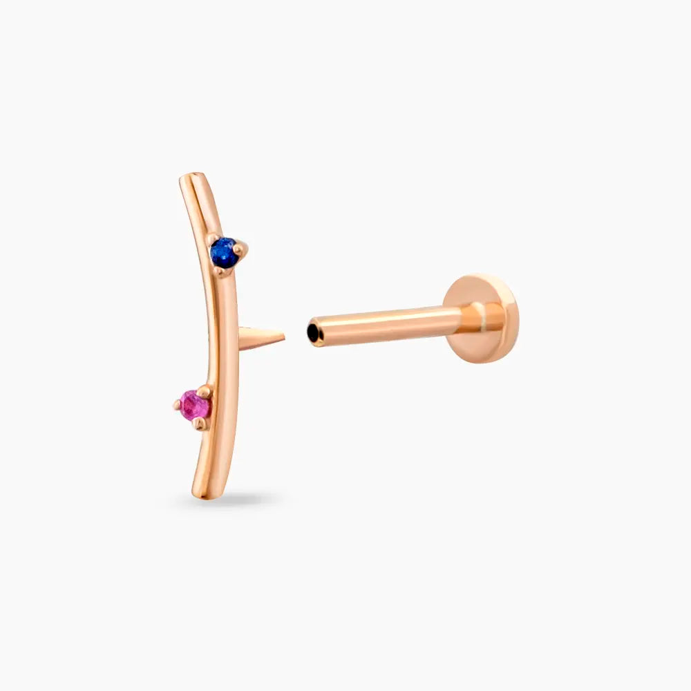 Koza Pink ve Blue Safir Taşlı Rose Altın Piercing