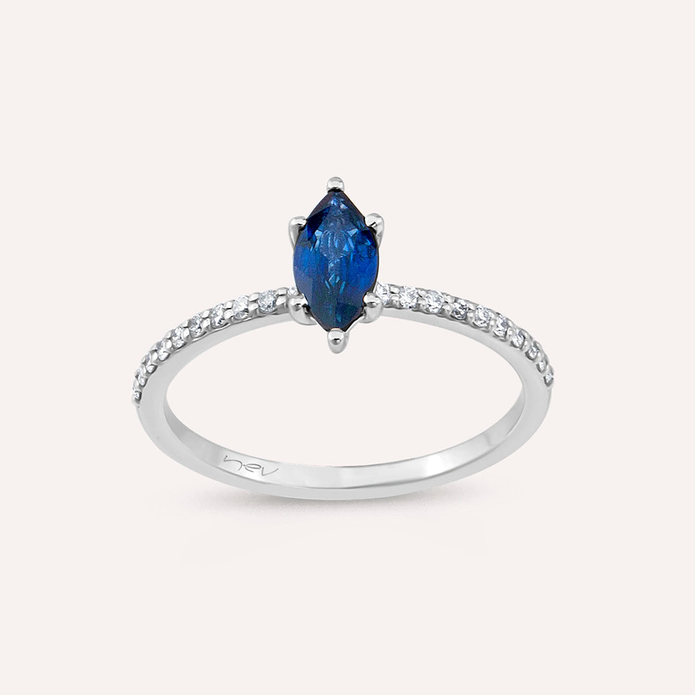 Kyra 0.75 CT Safir ve Pırlanta Taşlı Beyaz Altın Yüzük