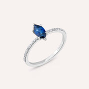 Kyra 0.75 CT Safir ve Pırlanta Taşlı Beyaz Altın Yüzük