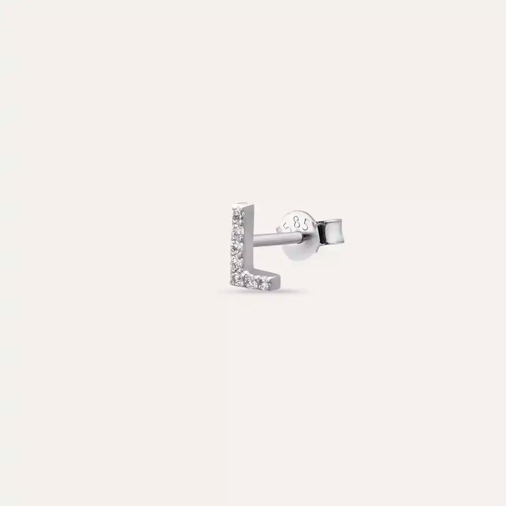 L Harf Pırlanta Taşlı Beyaz Altın Tek Küpe