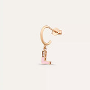 L Harf Pırlanta Taşlı ve Pembe Mineli Rose Altın Tek Küpe