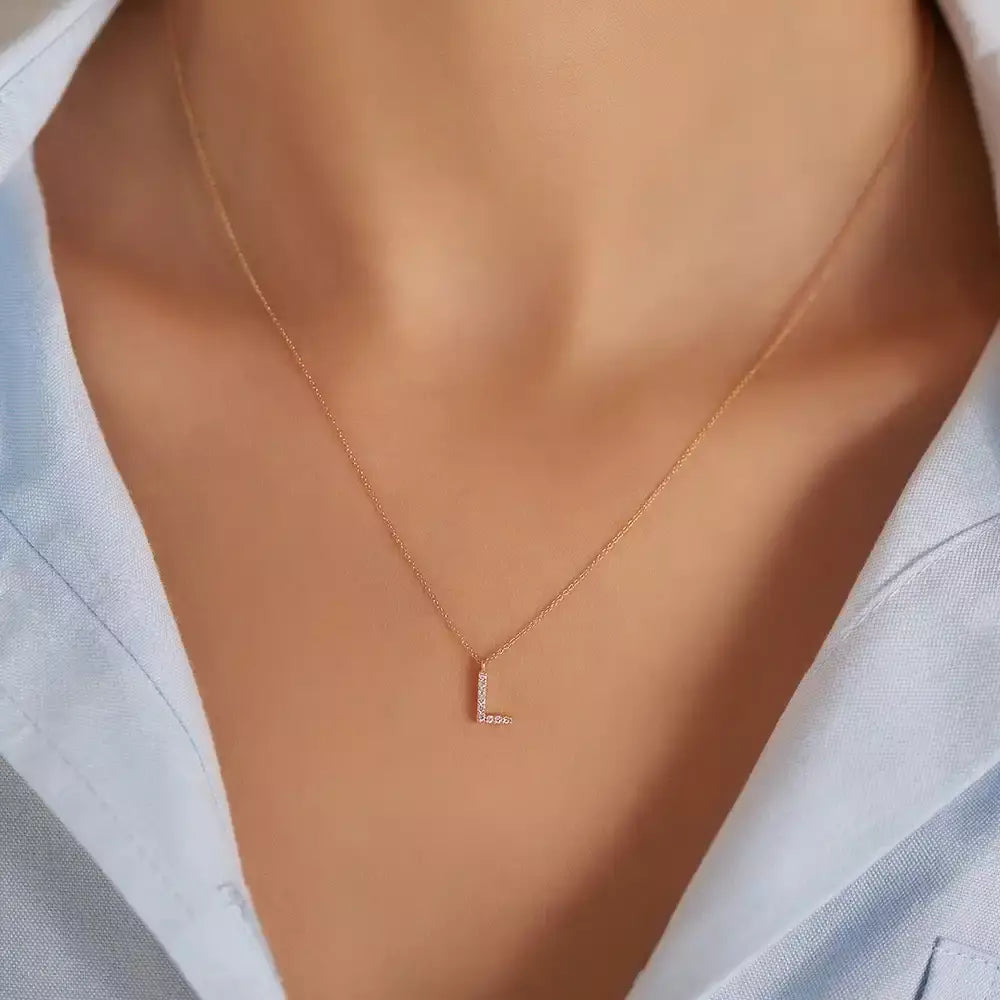 L Harfi 0.07 CT Pırlanta Taşlı Rose Altın Kolye