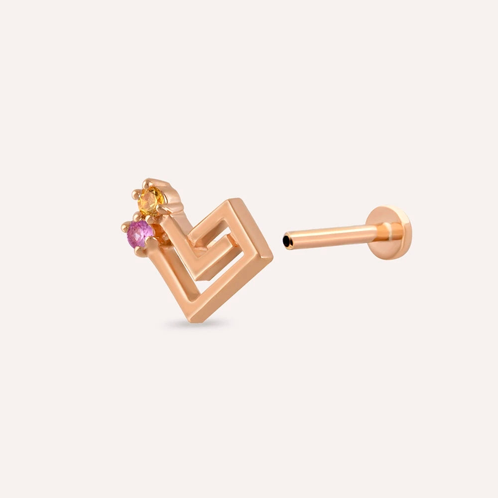 Labyrinth Multicolor Safir Taşlı Rose Altın Piercing