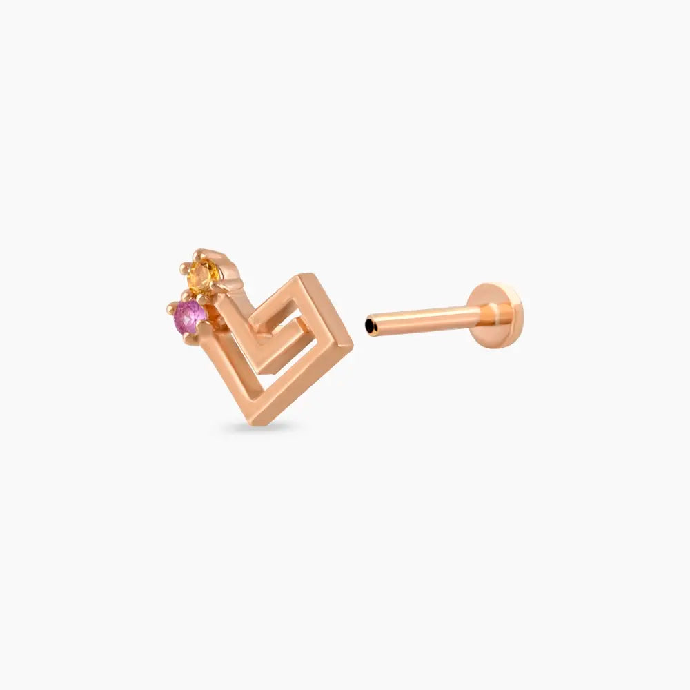 Labyrinth Multicolor Safir Taşlı Rose Altın Piercing