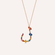 ل‎‎ Lam Harf 1.40 CT Pırlanta ve Multicolor Safir Taşlı Rose Altın Kolye