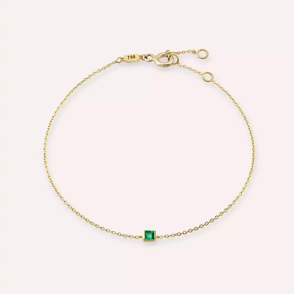 Lana Zümrüt Taşlı Sarı Altın Bileklik