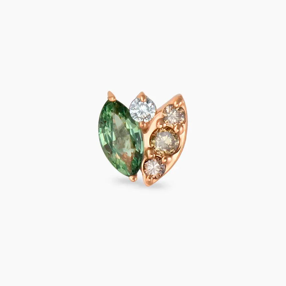 Laurel Green Safir ve Brown Pırlanta Taşlı Rose Altın Piercing