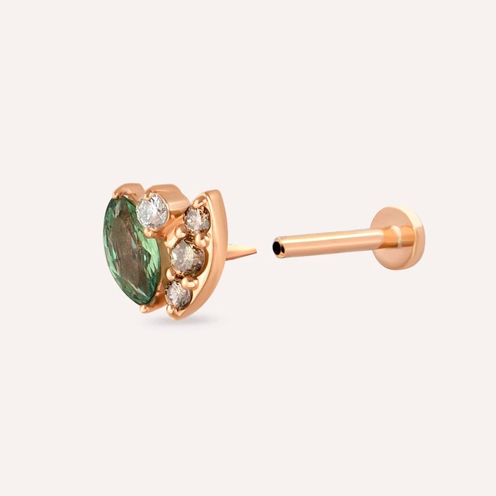 Laurel Green Safir ve Brown Pırlanta Taşlı Rose Altın Piercing - Tufanlar Kuyumculuk