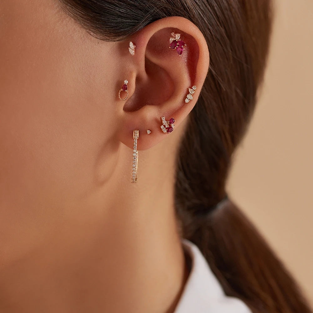 Leaf Markiz Kesim Pırlanta Taşlı Rose Altın Piercing