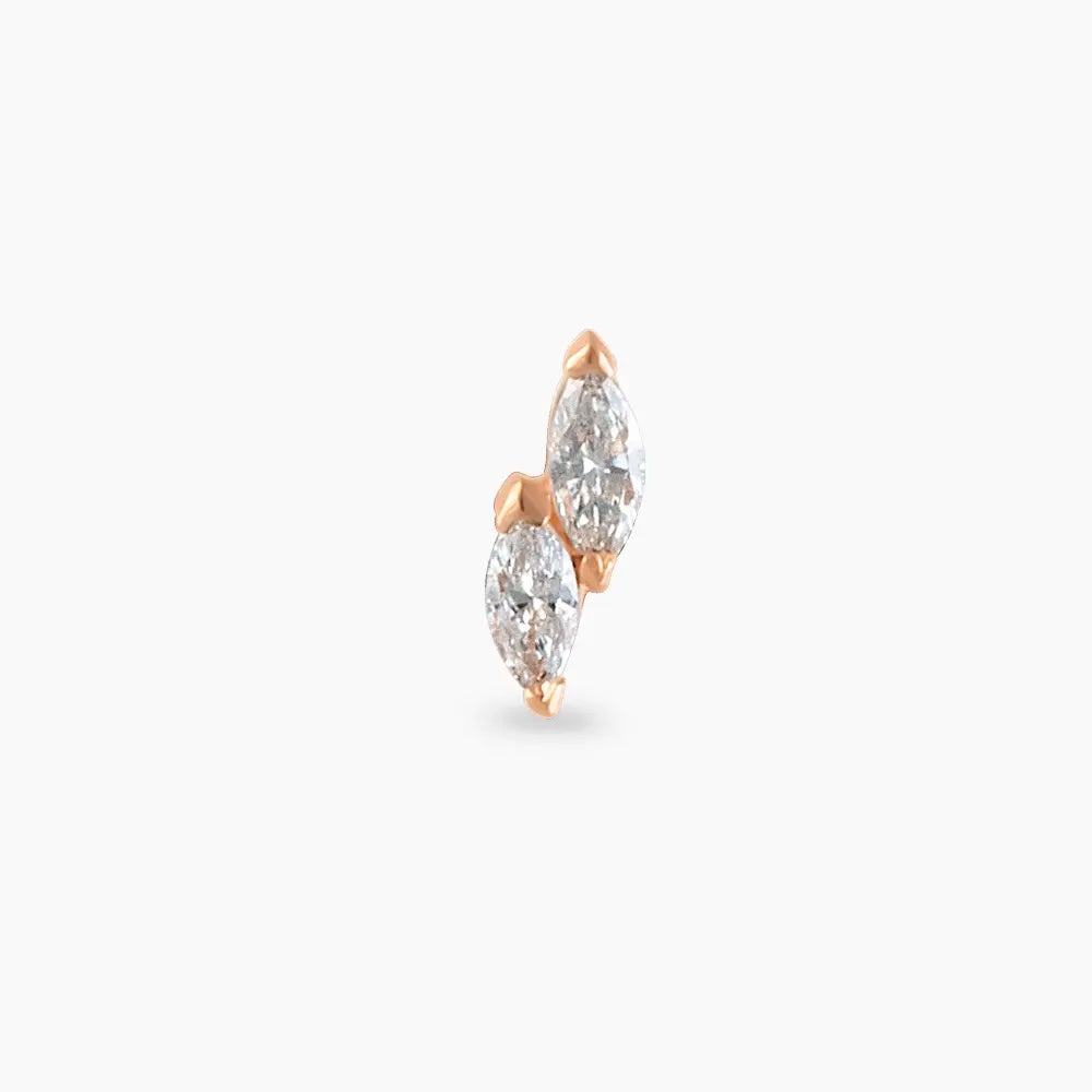 Leaf Markiz Kesim Pırlanta Taşlı Rose Altın Piercing