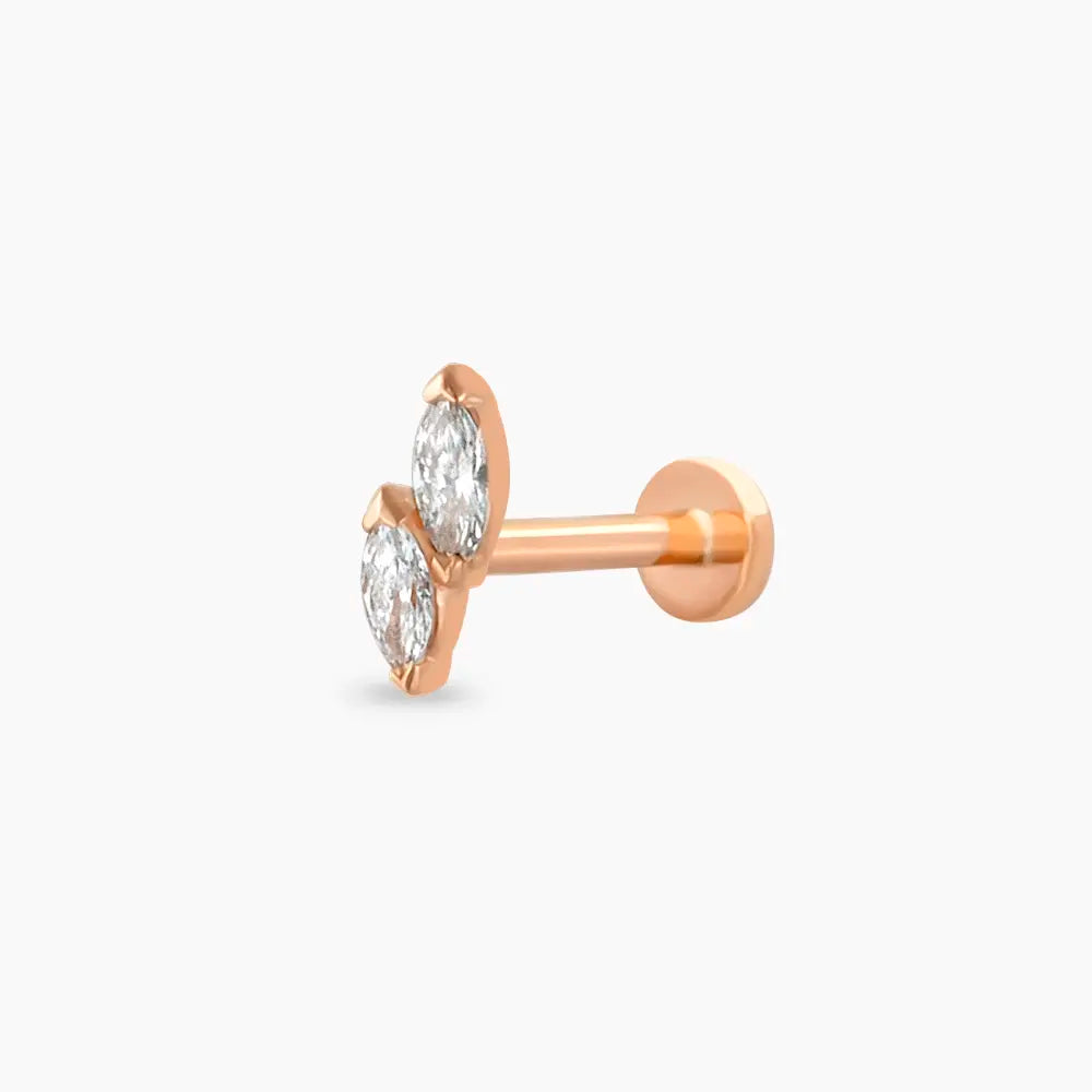 Leaf Markiz Kesim Pırlanta Taşlı Rose Altın Piercing