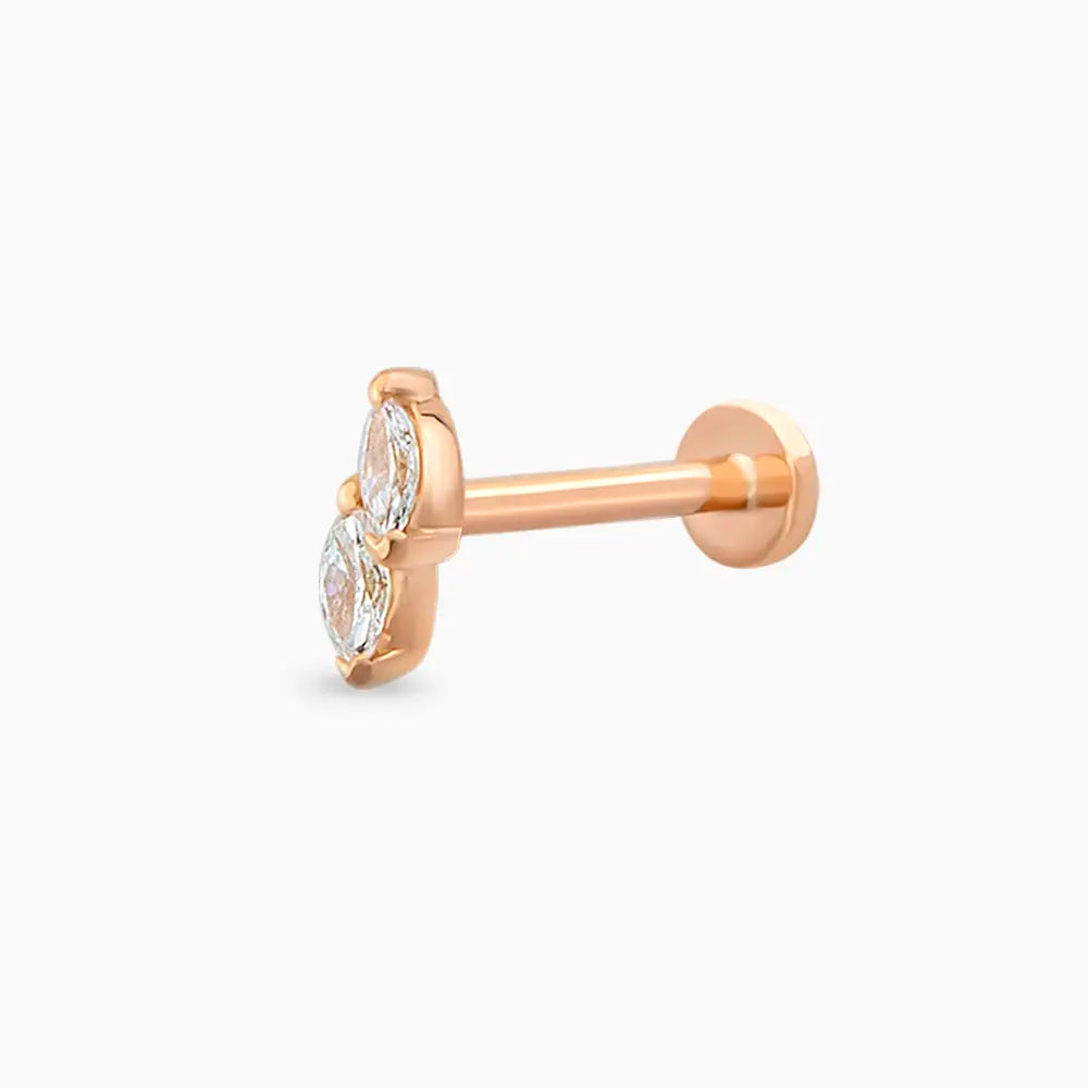 Leaf Markiz Kesim Pırlanta Taşlı Rose Altın Piercing