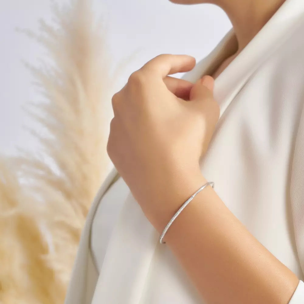 Lean Pırlanta Taşlı Beyaz Altın Bileklik