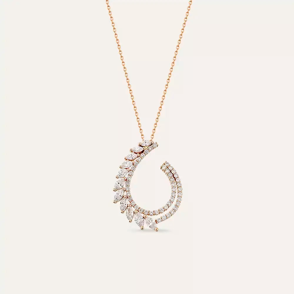 Leavi Pırlanta Taşlı Rose Altın Kolye