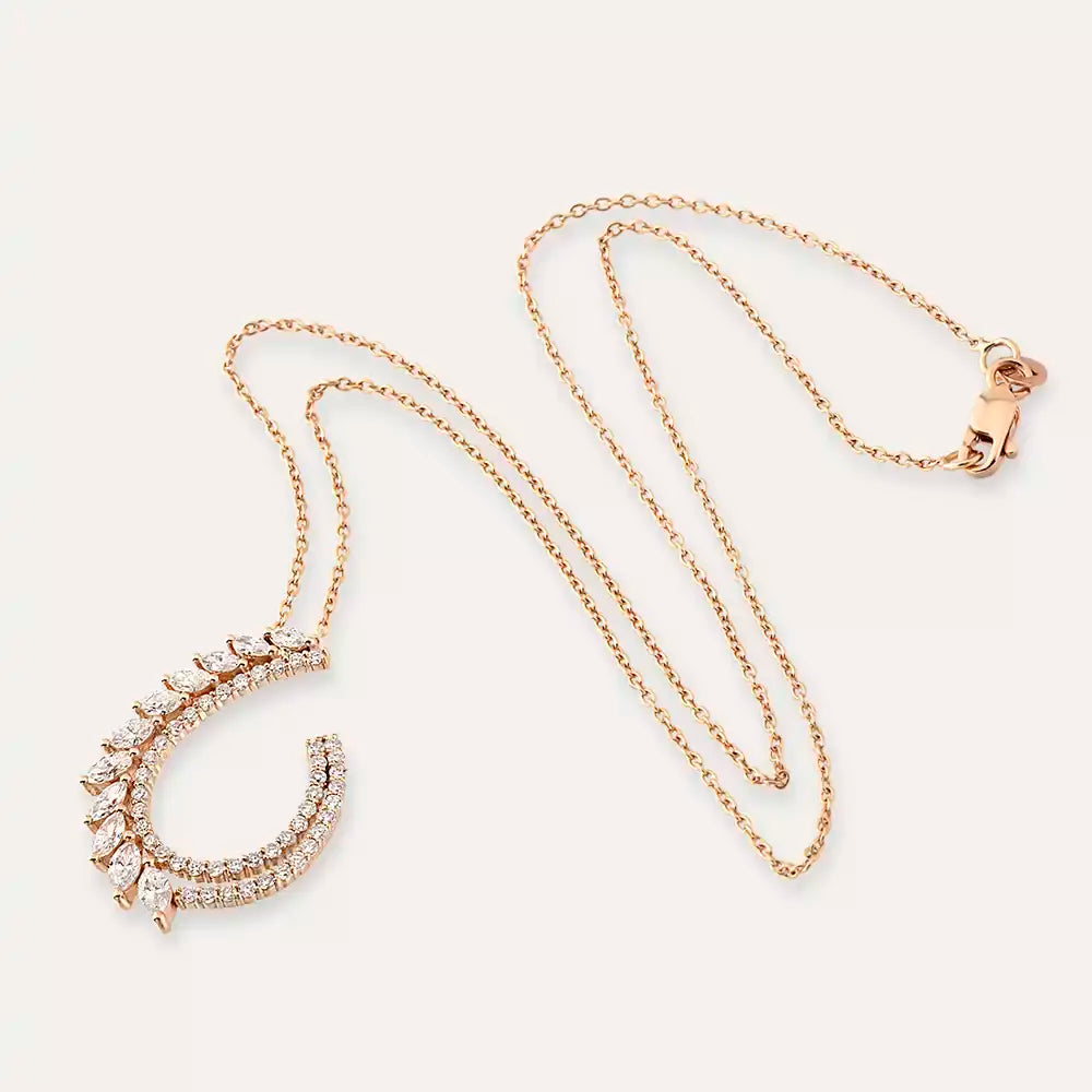 Leavi Pırlanta Taşlı Rose Altın Kolye