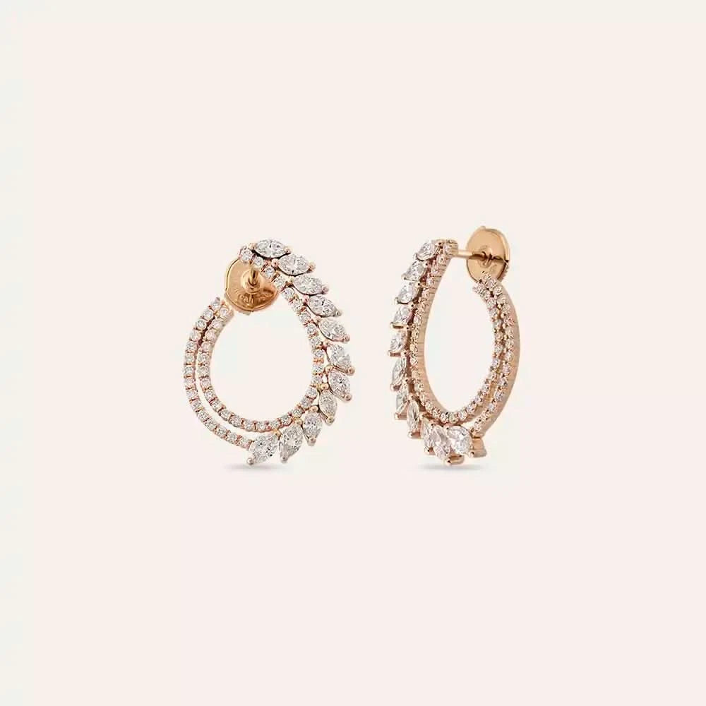 Leavi Pırlanta Taşlı Rose Altın Küpe