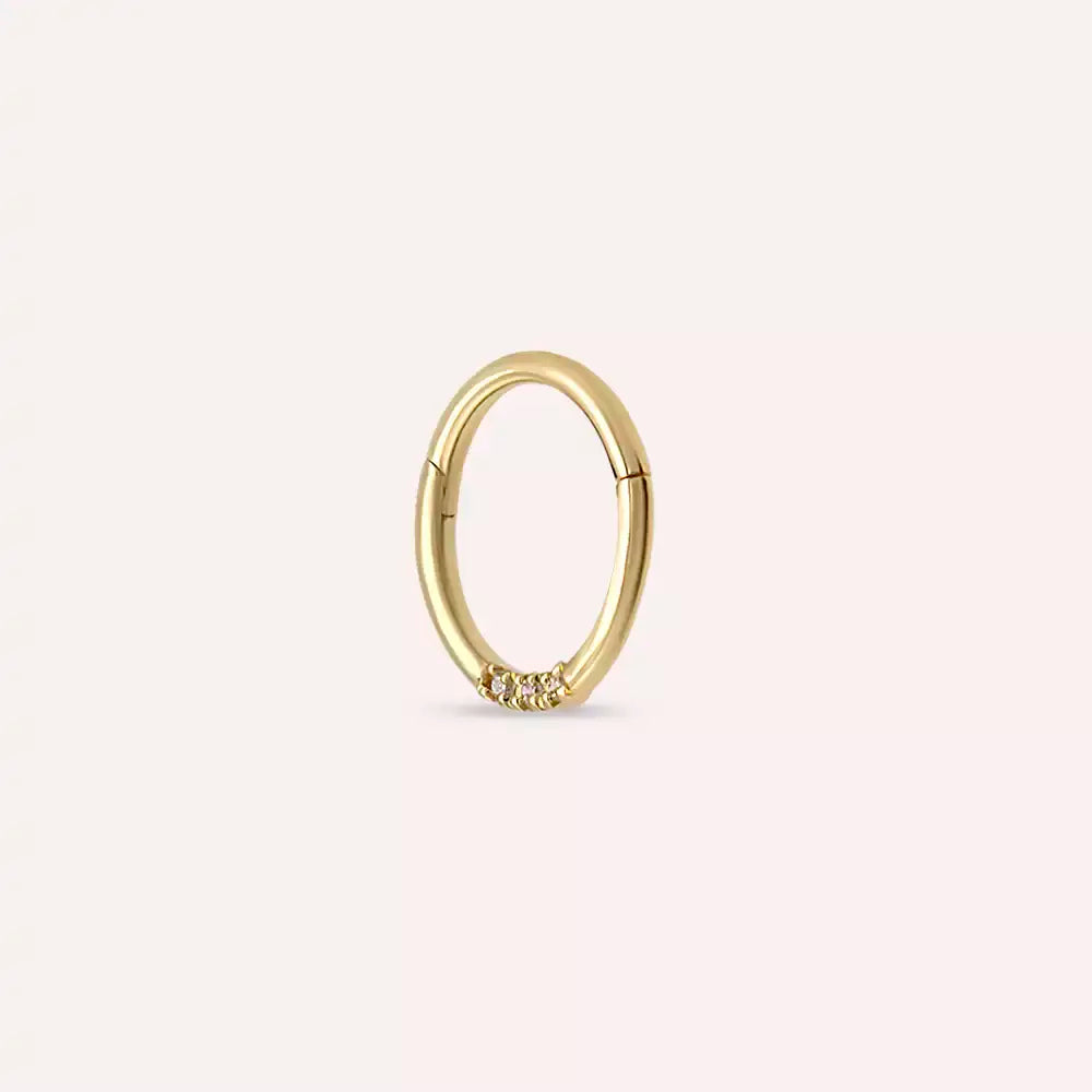 Lei Pırlanta Taşlı Sarı Altın Halka Piercing