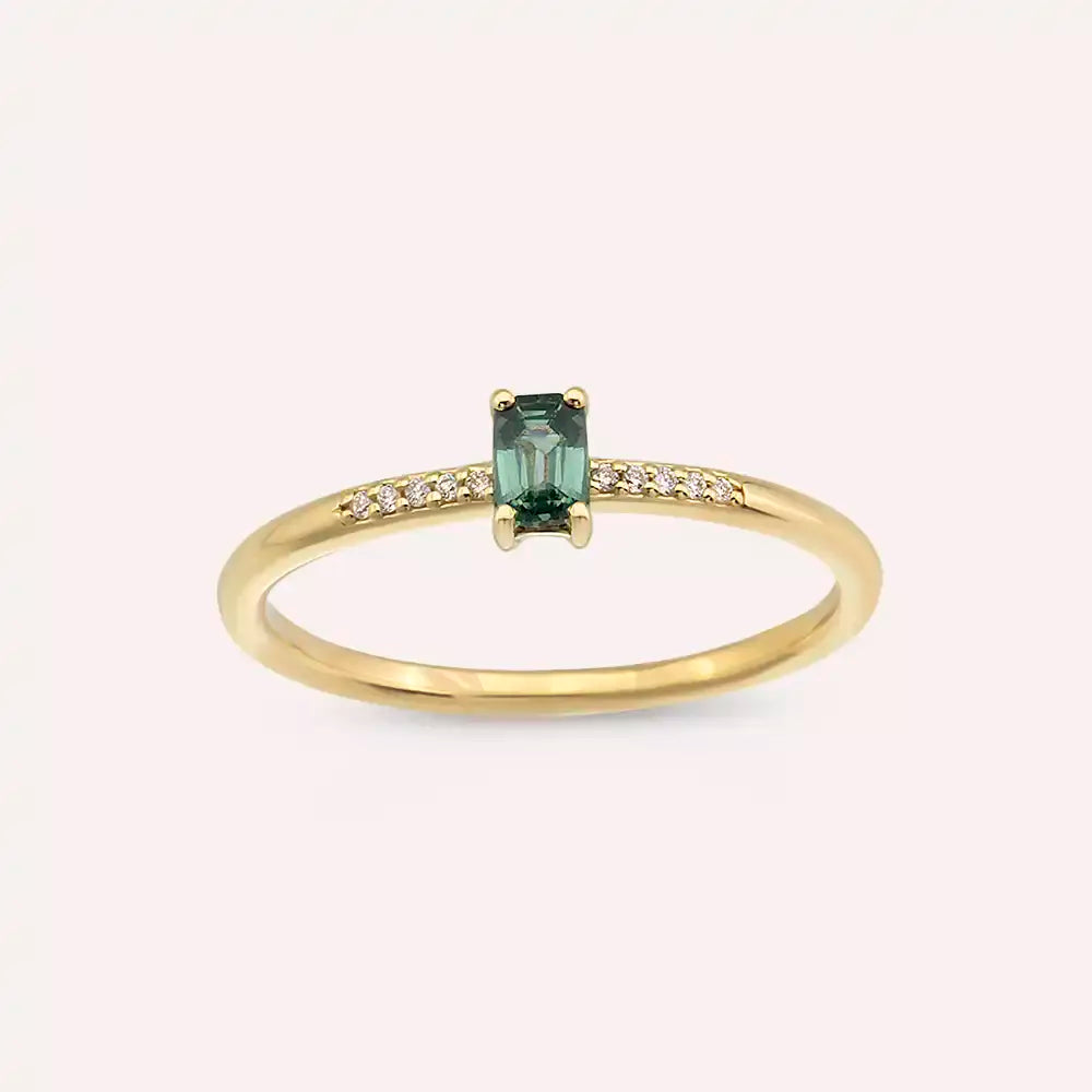 Lena Green Safir ve Pırlanta Taşlı Sarı Altın Yüzük