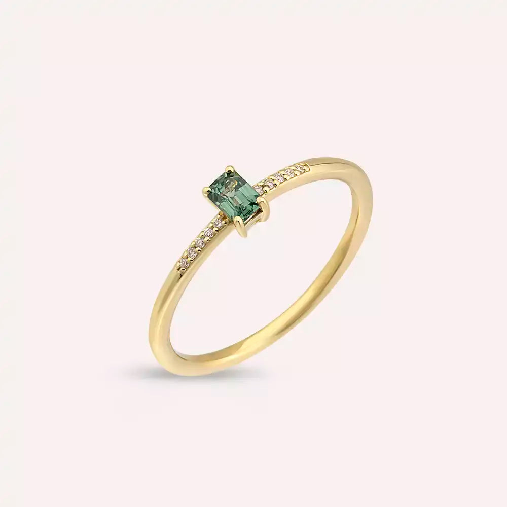 Lena Green Safir ve Pırlanta Taşlı Sarı Altın Yüzük