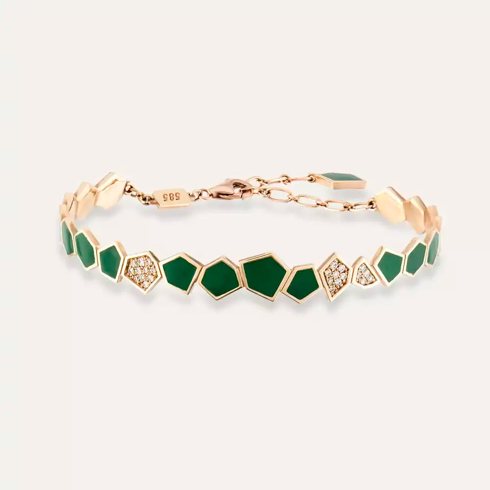 Lepton Pırlanta Taşlı ve Yeşil Mineli Bileklik