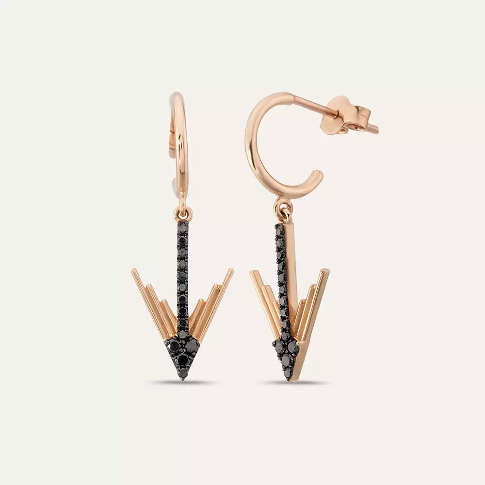 Luvia Siyah Pırlanta Taşlı Rose Altın Küpe