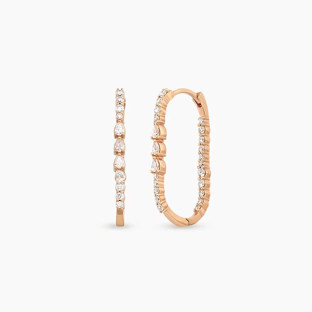 Ligne Damla Kesim Pırlanta Taşlı Rose Altın Küpe