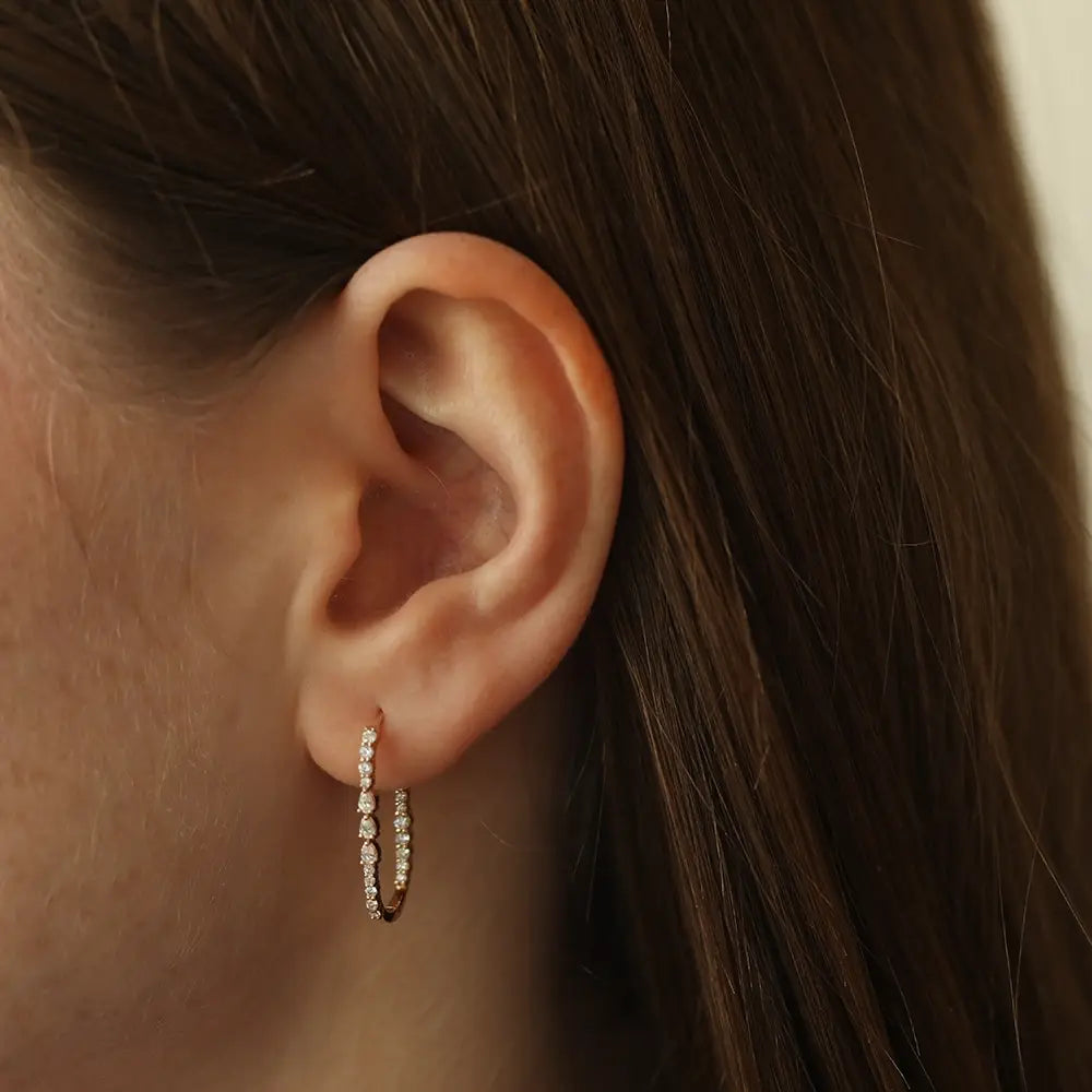 Ligne Damla Kesim Pırlanta Taşlı Rose Altın Küpe