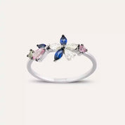 Lilia Multicolor Safir ve Pırlanta Taşlı Beyaz Altın Yüzük