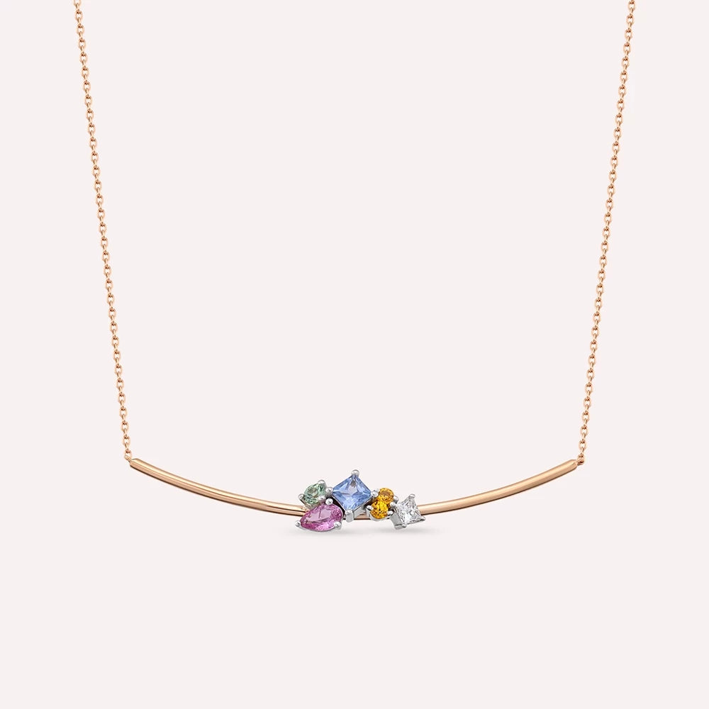 Lily 0.81 CT Multicolor Safir ve Pırlanta Taşlı Rose Altın Kolye
