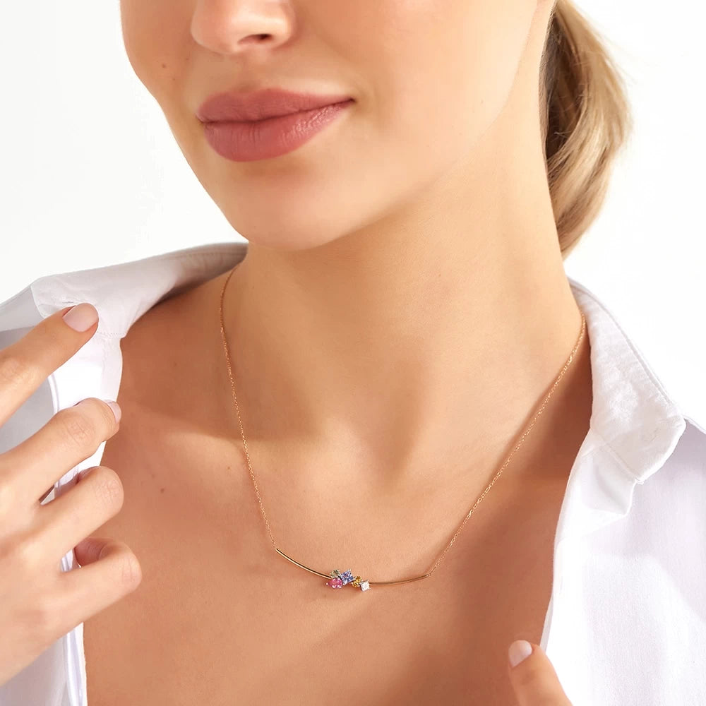 Lily 0.81 CT Multicolor Safir ve Pırlanta Taşlı Rose Altın Kolye